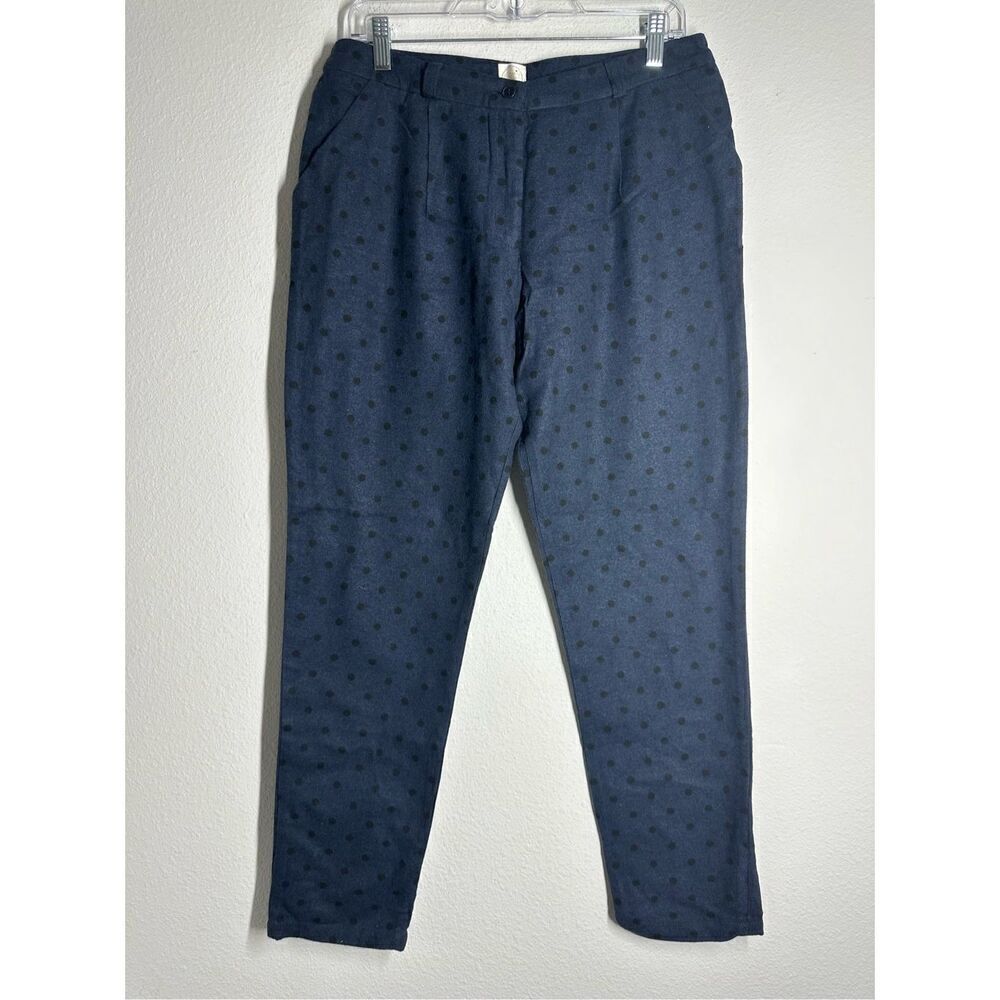Des Petits Hauts Women’s Wool Blend Polka Dots Pants Blue Black Sz 12 See Notes